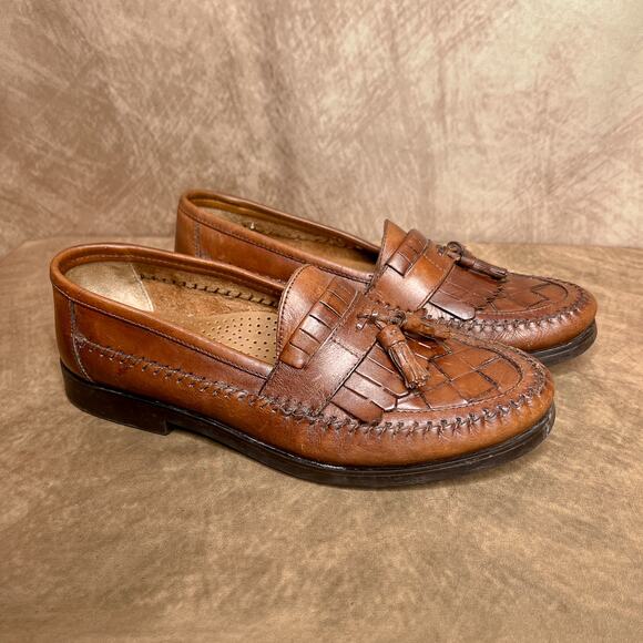 Earth Shoe Dale II Slip On Loafer Flats Tassels Kilt Fringe Woven Toe Men's 9D - Picture 1 of 11